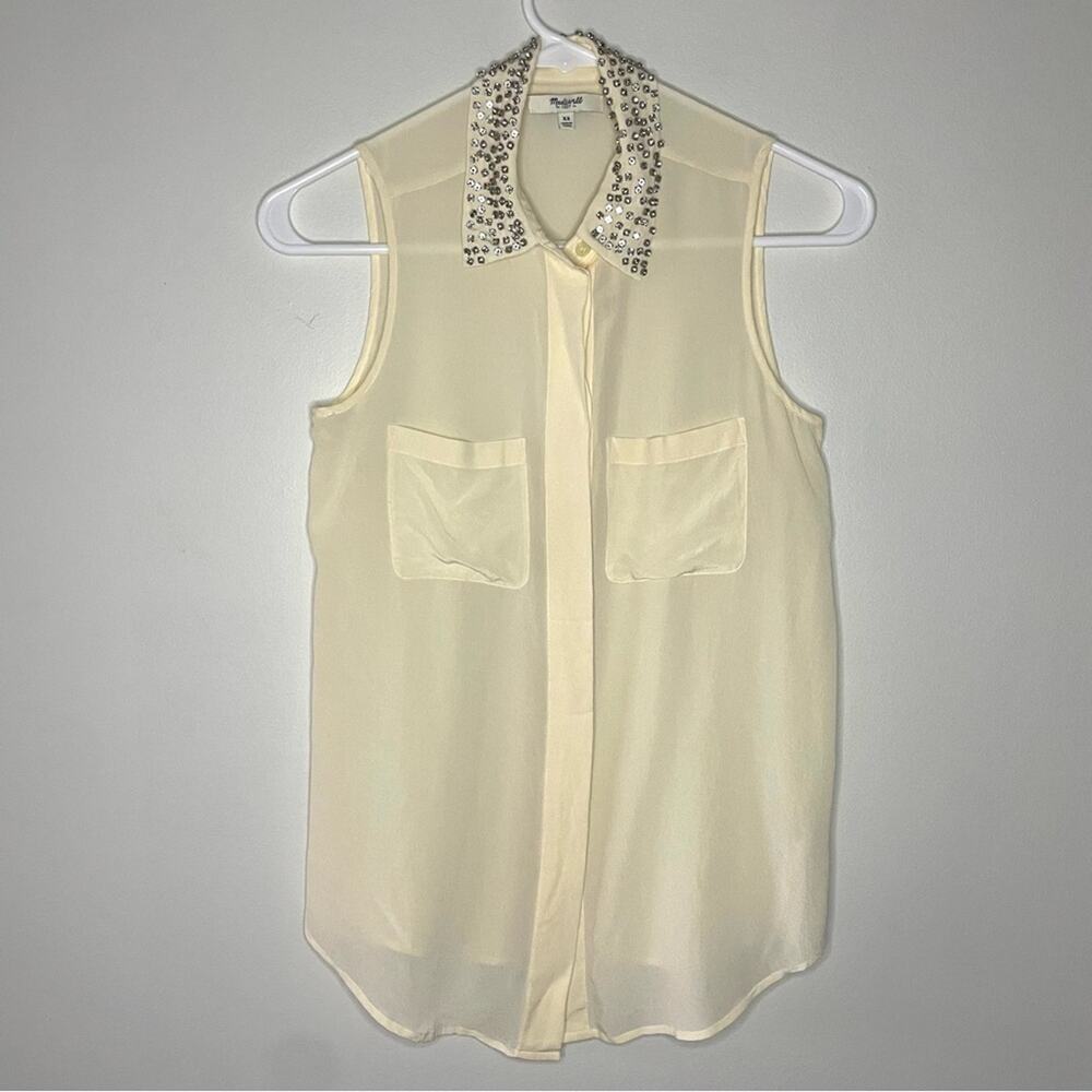 Madewell Light Buttercream Silk Studded Collar Sleeveless Top Size XS